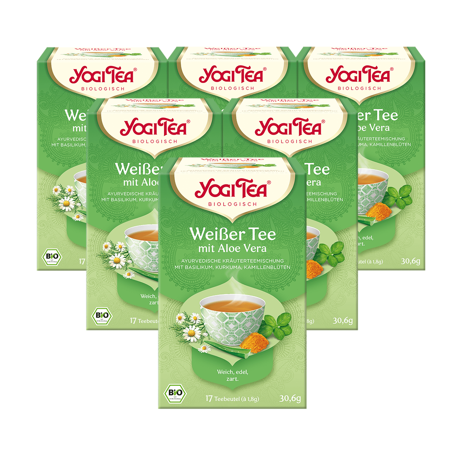 6x BIO YOGI TEA Weißer Tee Aloe Vera | 6 x 30,6g 